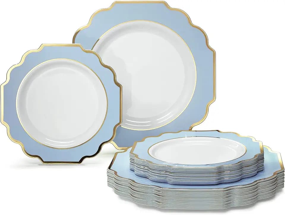 OCCASIONS 50 Set Fancy Scalloped Disposable Plastic Plates for 25 Guests