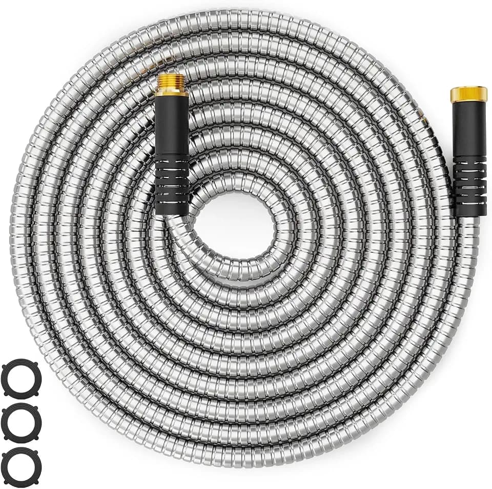 Lefree 15FT Stainless Steel Short Garden Extension Hose, Lightweight Anti-Kink Leakproof Water Hose with Upgraded Rubber Sleeve, for Small Backyard, RV Camper, Balcony Gardening & Hose Reel Lead-In