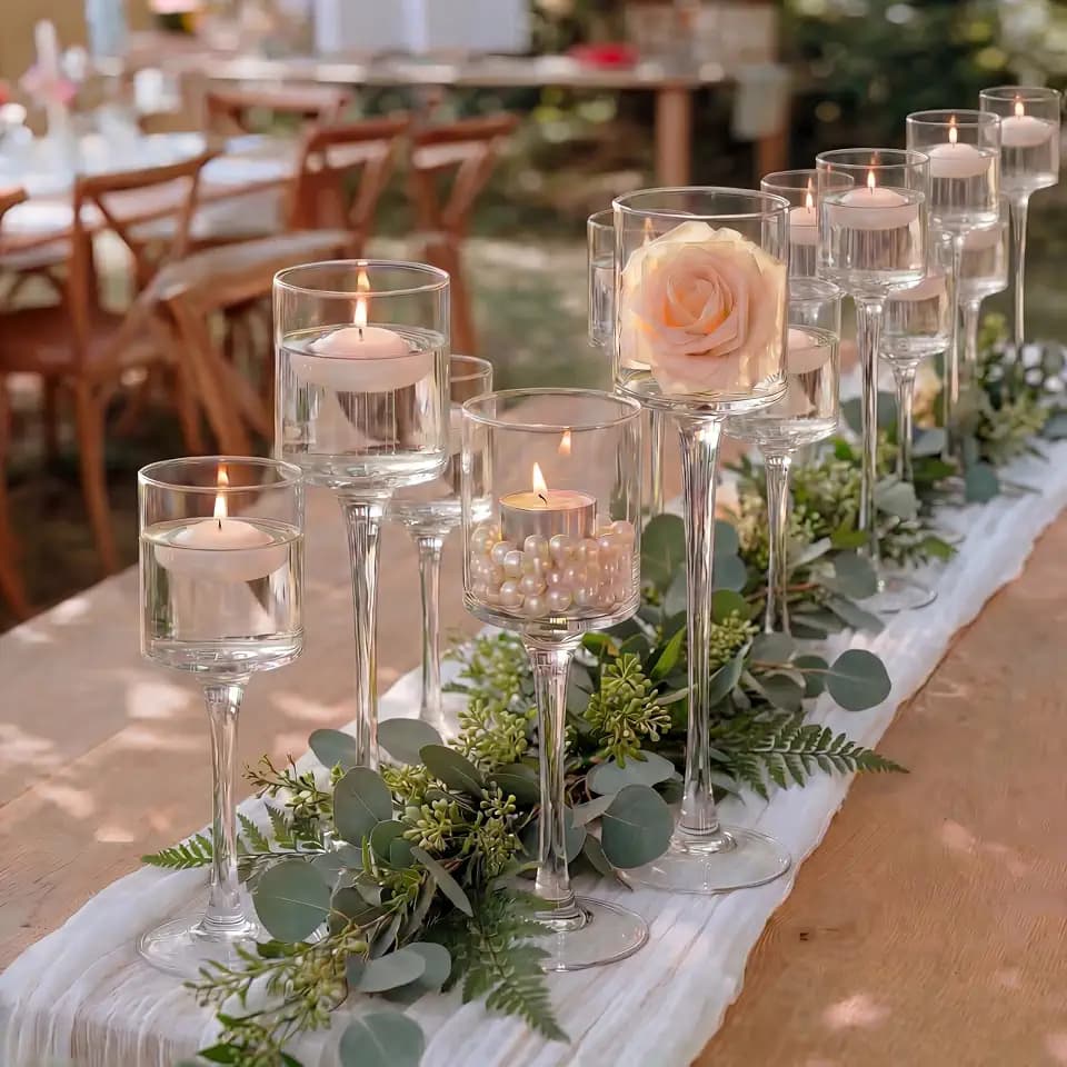 NUPTIO Stemmed Glass Candle Holders, Set of 18 for Floating Candles