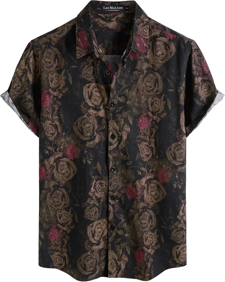 LucMatton Men's Hawaiian Floral Short Sleeve Shirt