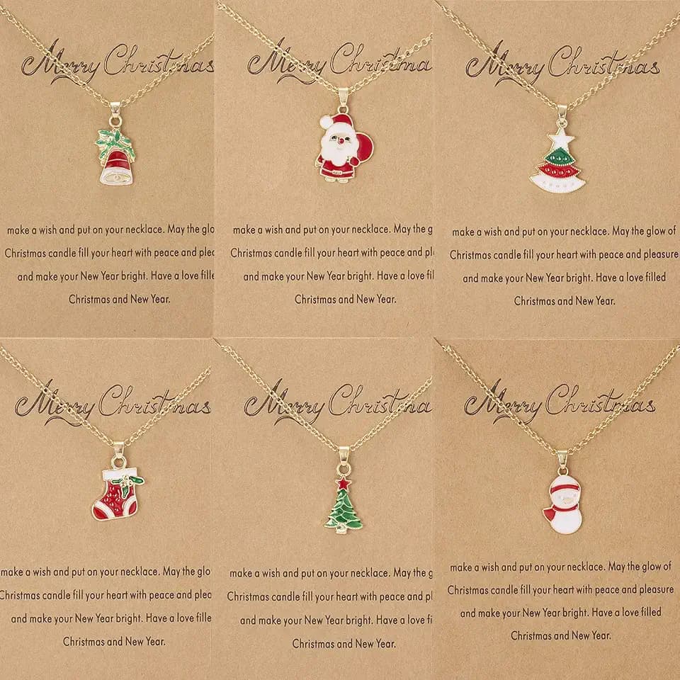 Nanafast 6 PCS Christmas Necklace Set Adjustable Christmas Tree Snowflake Pendant Necklace for Women Thanksgiving Xmas Party Gifts