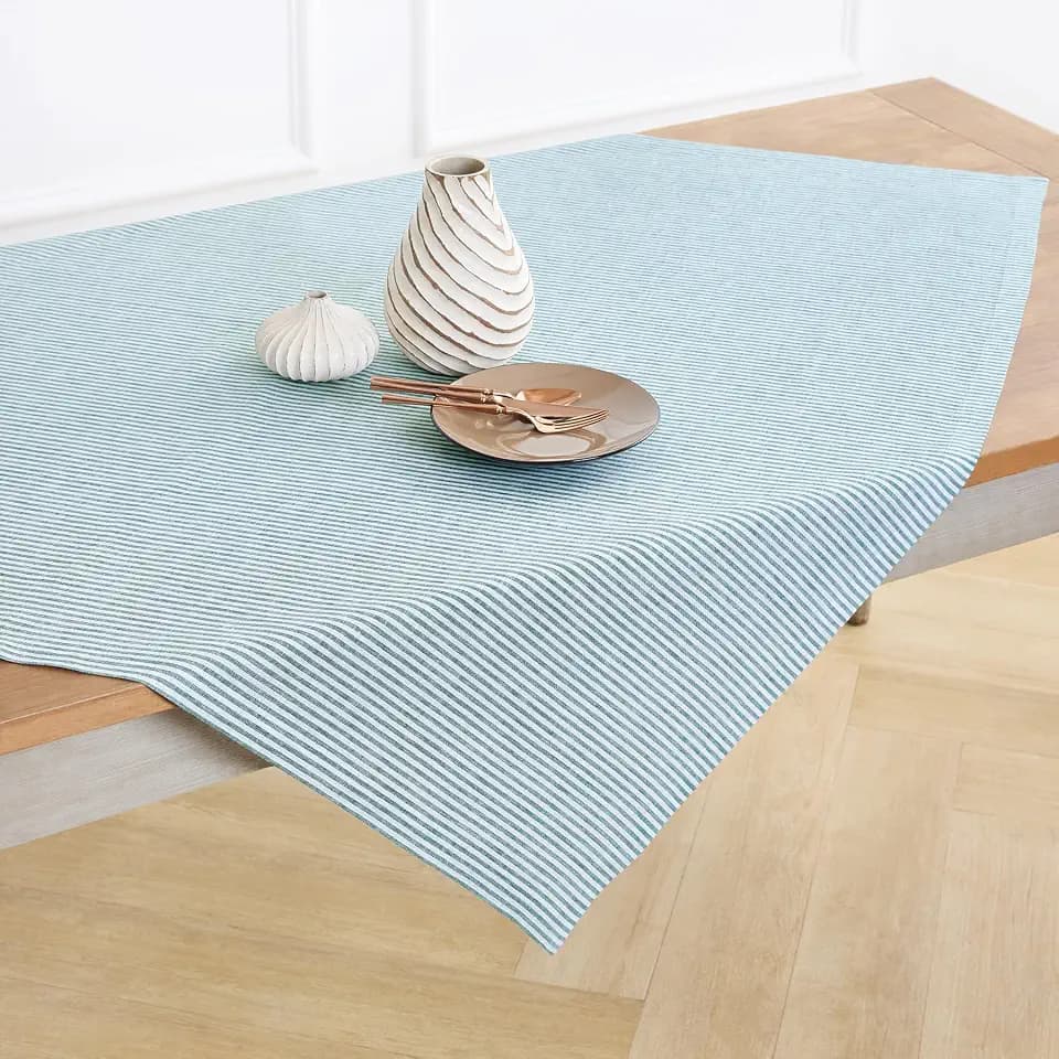 Solino Home 100% Linen Table Cloth, Throw, 52 x 52 in, Rainforest Striped