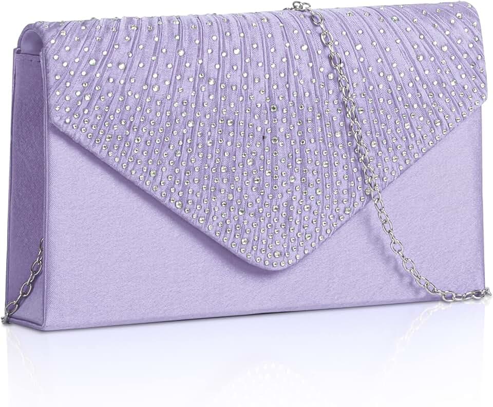 NiCoLa Women's Clutch Bag Lilac Envelope Clutch Bag, Evening Clutch Bag Shoulder Bags for Women, Satin Clutch Bags with Detachable Chain Strap for Wedding Prom Party