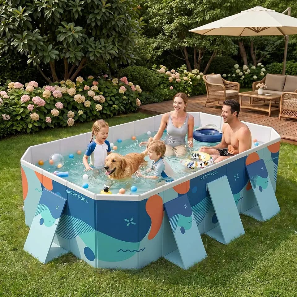 Foldable Pool, Non-Inflatable Extra Large Collapsible Swimming Pool (Deft Blue, 3M)