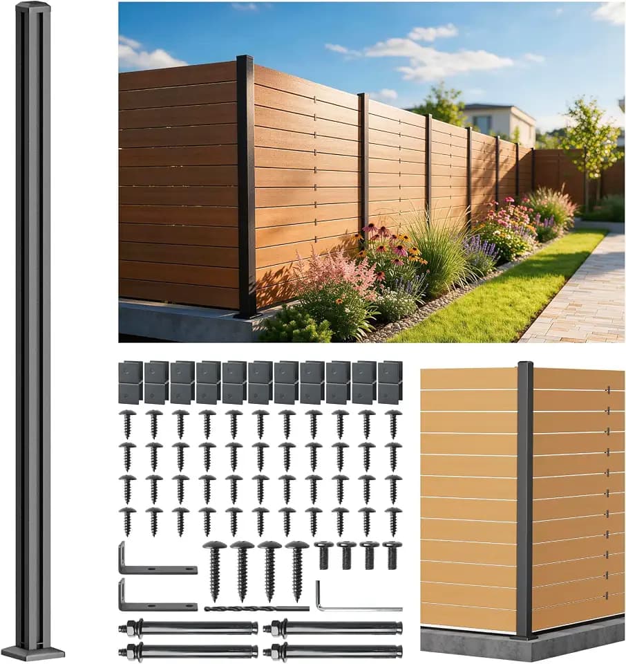 6FT 201 Stainless Steel Heavy Duty Fence Post for Wood Slats(Corner Post), Outdoor Ground Install Wooden Privacy Fence Panels Posts Matte Black 1Pack