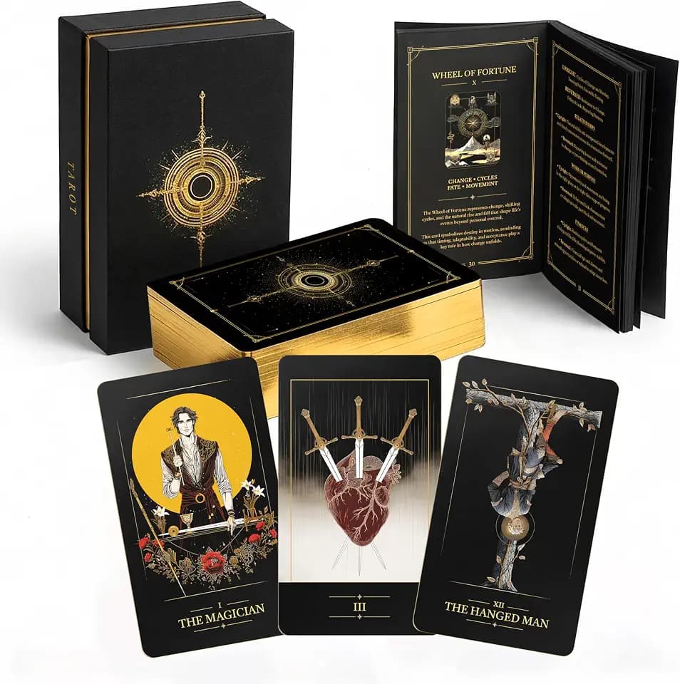 Luxury Classic Tarot Cards with Guide Book, 78 Tarot Cards for Beginners with Gilted Edges, Beginner Tarot Deck with Guide Book, Traditional Tarot Decks, Tarot Card Decks for Beginners