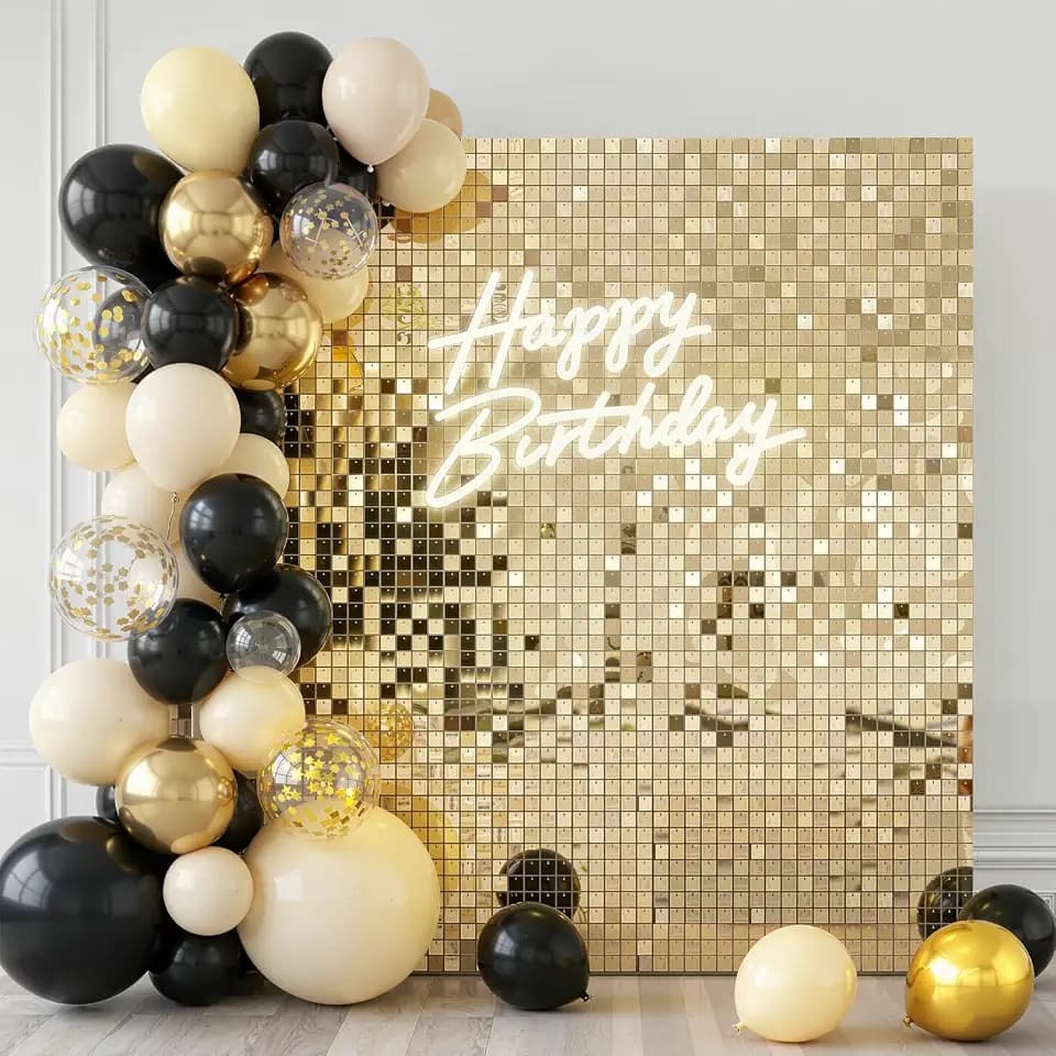Light Gold Shimmer Wall Backdrop,36 Sequin Glitter Panels Cover 6x6 Ft Photo Background for Party, Wedding, Birthday, Anniversary & Outdoor Event Decor, Sparkle Photo Backdrop