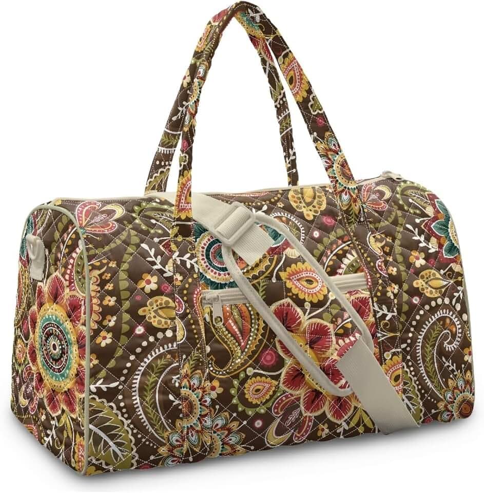 Cugasmar Hippie Van Quilted Tote Bag for Women Large Duffle Bag for Travel Mandala Floral Print with Padded Adjustable Strap Boho Chic Weekender