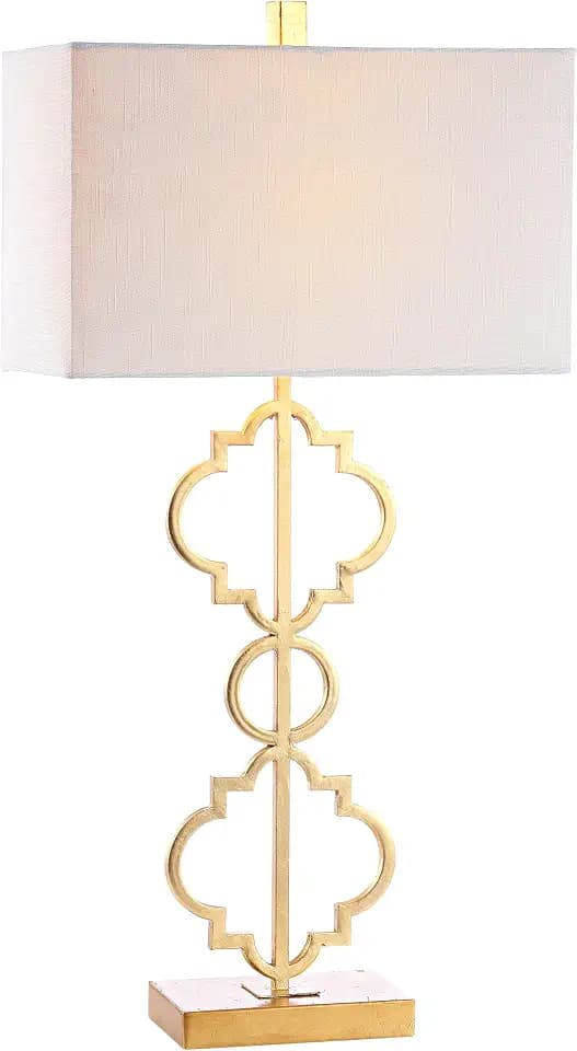 JONATHAN Y Selina 32" Ogee Trellis Metal LED USB Table Lamp, Gold Painting