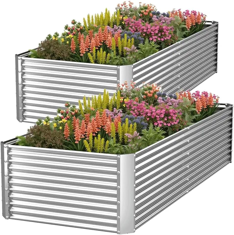 2 Pack Tall 8FT Raised Beds for Gardening, Corrugated Galvanized Steel Raised Garden Bed, Outdoor Metal Above Ground Garden Bed for Vegetables and Flowers(Rectangular)-8x3FT