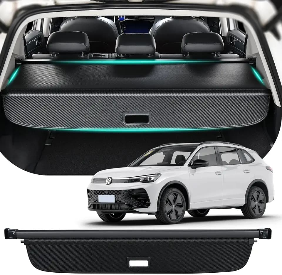 Tecoom Cargo Cover fit for VW Tiguan 2018-2024 Accessories Retractable Rear Trunk Cover Luggage Security Shade Anti-Peeping Privacy Screen Protector Carbon Fiber Texture