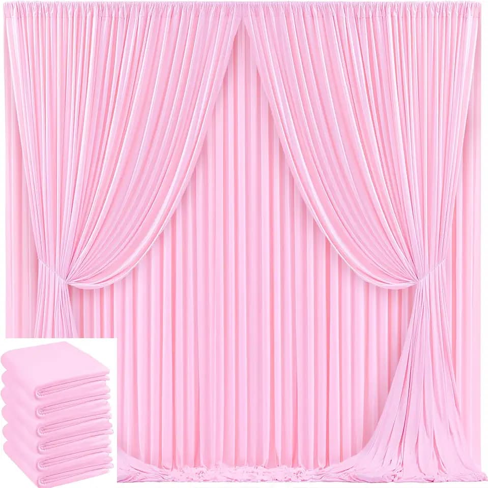 30x10ft Pink Backdrop Curtain for Wedding Parties Wrinkle Free Fabric Light Pink Drapes Backdrop Decoration for Baby Shower Birthday Photography Decoration 6 Panels, 5ft x 10ft