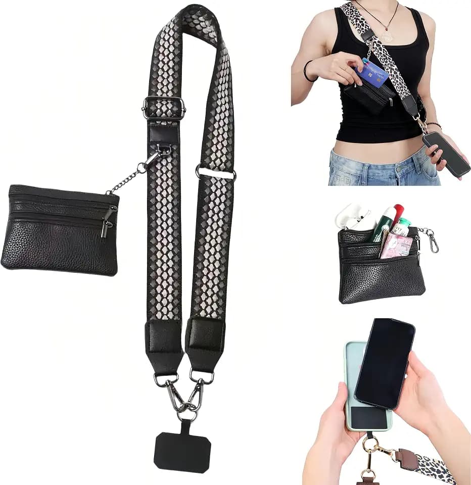 Crossbody Body Phone Holder for Women, New Phone Strap with Zippered Pouch, Adjustable Crossbody Strap