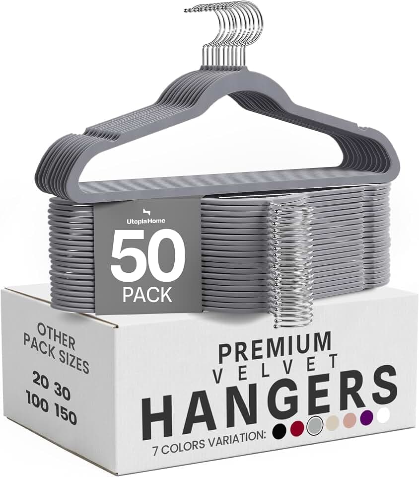Utopia Home - Premium Kleiderbügel aus Samt (Grau, 50er-Pack)