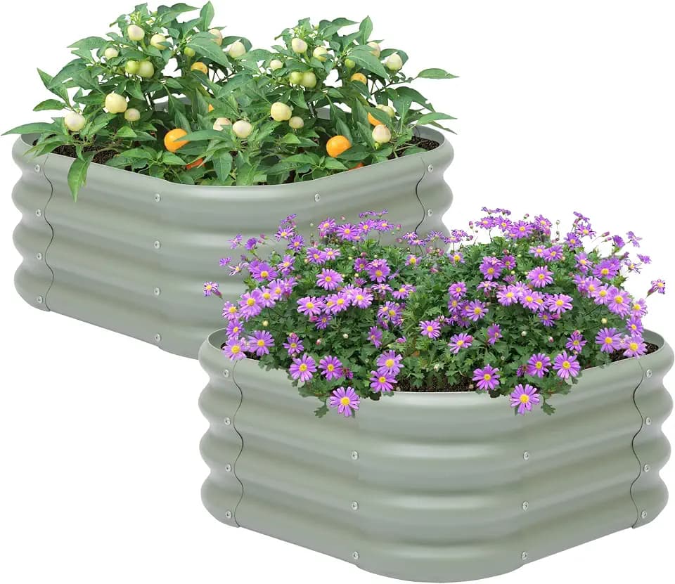 Besebay 2-Pack 2x1ft Galvanized Raised Garden Bed, Outdoor Planter Bed,
