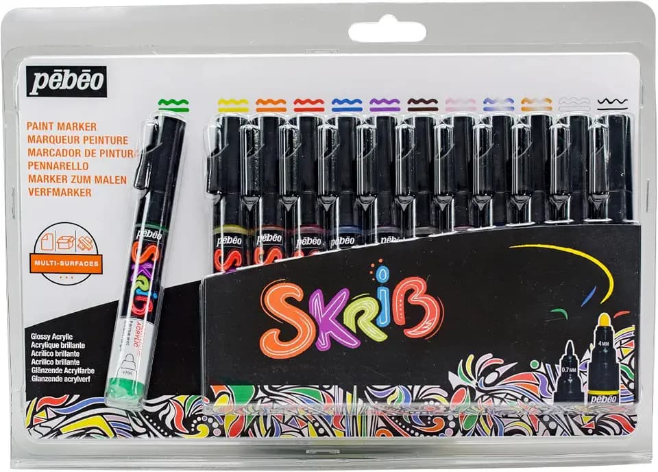 Pébéo 371106 Set skrib Paint 12 Marker Acryl Malerei Mehrfarbig 18,3 x 2,1 x 25,7 cm