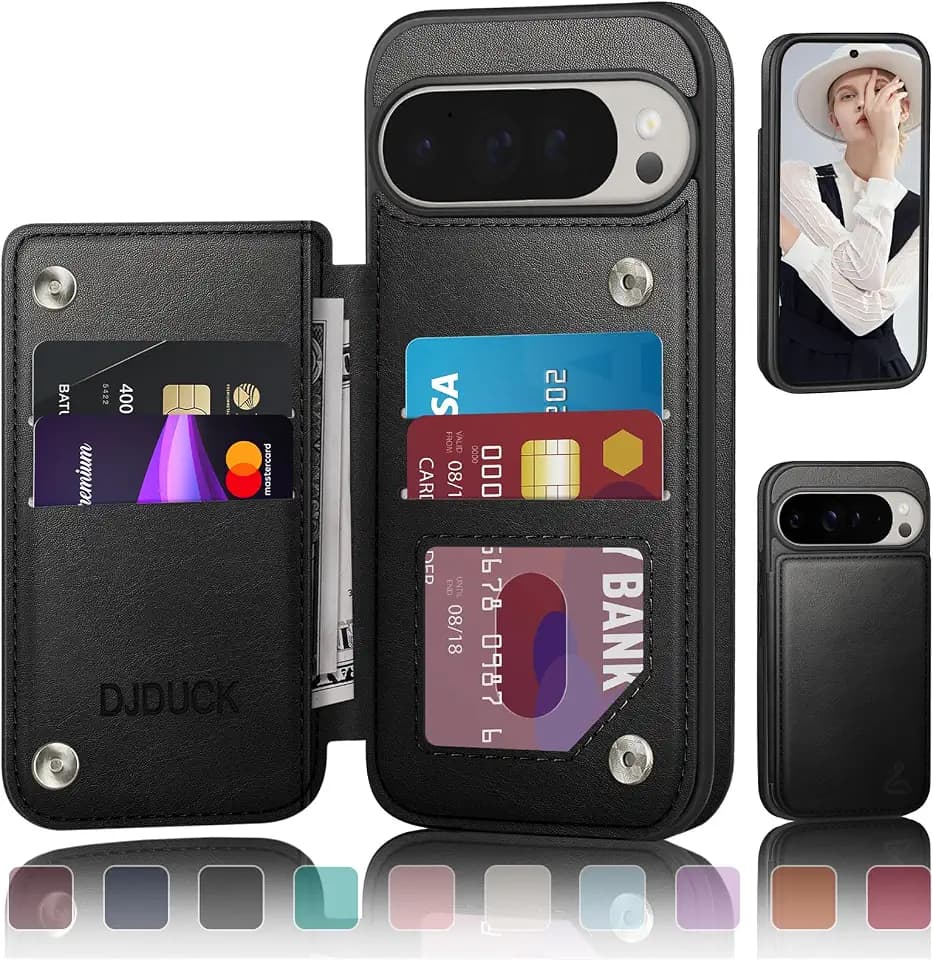 DJDUCK Designed for Google Pixel 9 Pro XL 5G 6.8" Case Wallet with Card Holder, [Magnetic Clasp Cover] [RFID Blocking Leather Protection] Shockproof Women Men Cases for Pixel 9 Pro XL Black