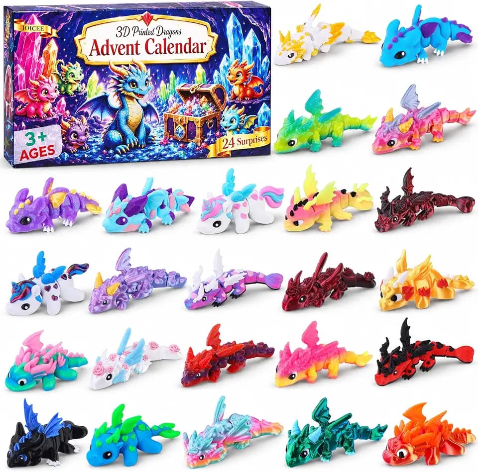 JOICEE 2026 Christmas Advent Calendar with Mini 3D Printed Dragon Animals