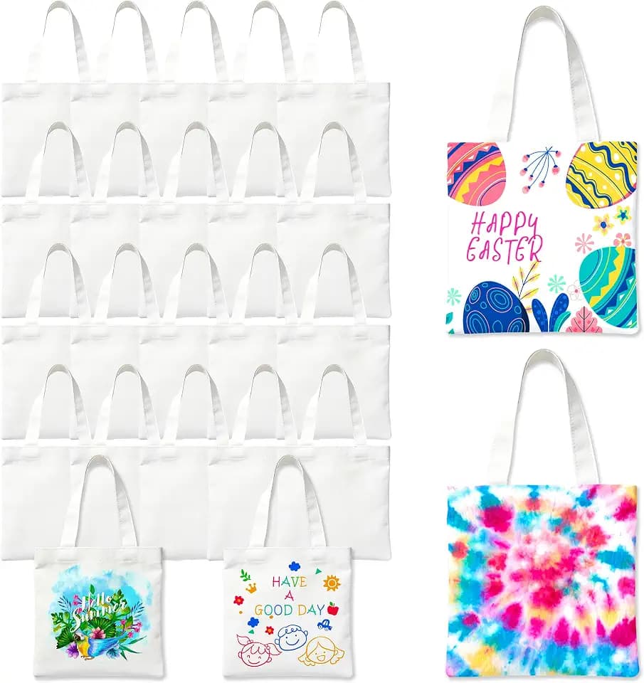 Joyclub Mini Canvas Tote Bags 24 Pack White 8 x 8.75 in Handles for Gifts