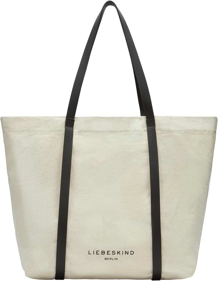 LIEBESKIND Berlin Damen-Shopper „Aurora“ – Große Canvas-Tasche Damen mit Reißverschlussfach und Leder-Schulterriemen – Shopper Bag Women – Passend für Laptops bis 16 Zoll – Light Bag, Warm Canvas