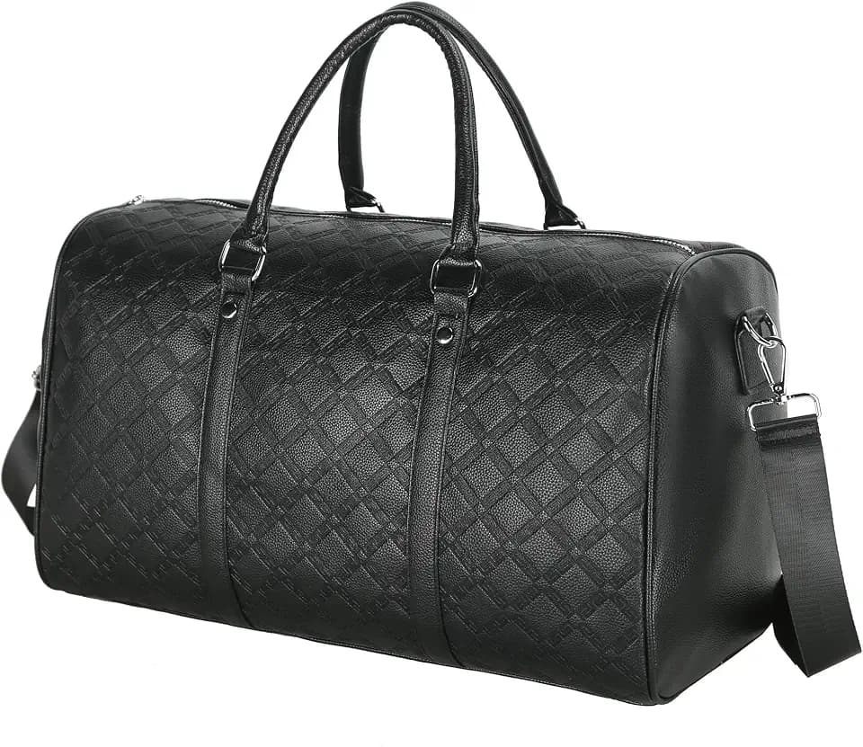 Vegan Leather Gym Duffle Bag for Travel, Sports, Fitness & Workout, Large Overnight Weekender Bag for Men & Women