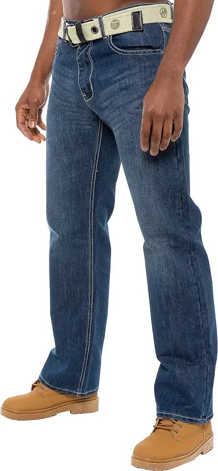 Enzo Herren-Jeans mit geradem Bein, normale Passform, Denim-Hose, Reißverschluss, ohne Gürtel