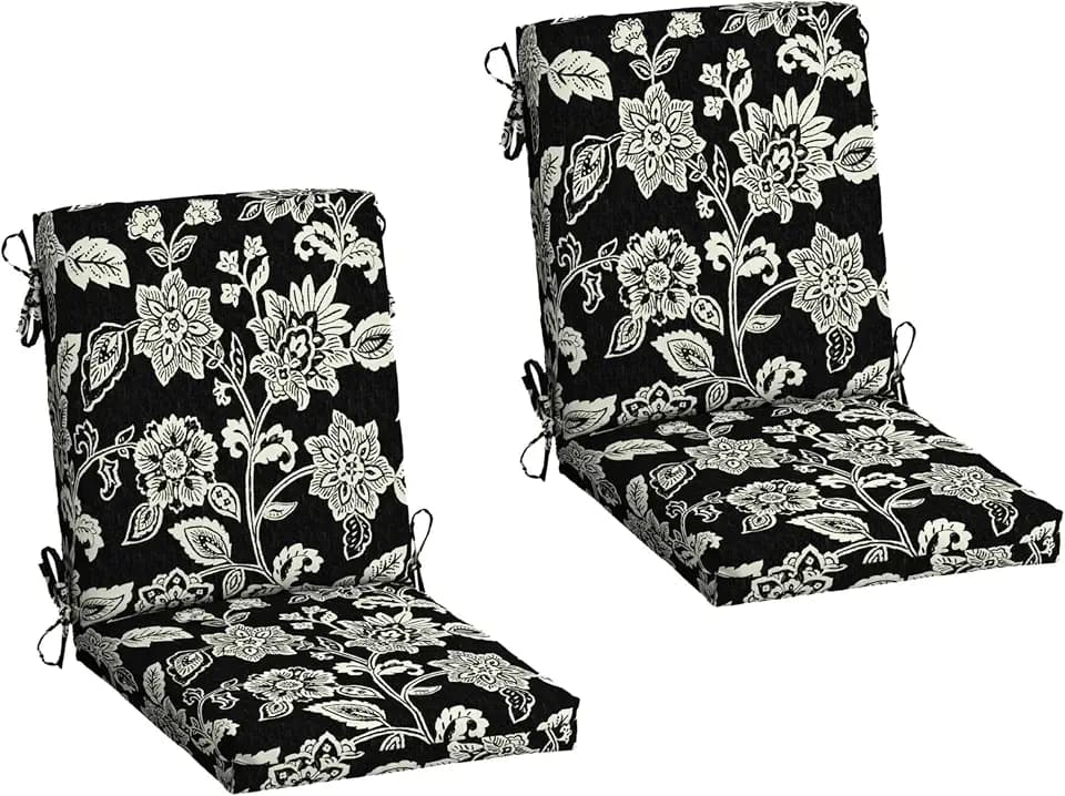 Arden 2-Pack Patio Dining Outdoor Chair Cushions, 20x44, Rain-Proof Seat Pad, Fade-Resistant Outdoor Cushion Ashland Black Jacobean