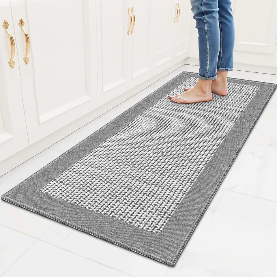 StepRite Kitchen Rugs, Kitchen Mat for Floor, 47"x20" Non-Slip Machine-Washable Commercial Floor Mat, Absorbent Heavy-Duty Rug for Office & Home, Sink Standing Mat, Entryway Carpet, Light Grey