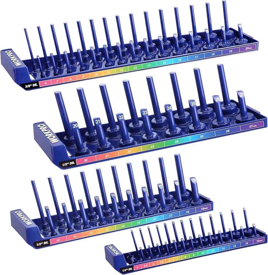 WORKPRO Steckschlüsselhalter Set 4-teilig, 1/4", 3/8" & 1/2" Antrieb