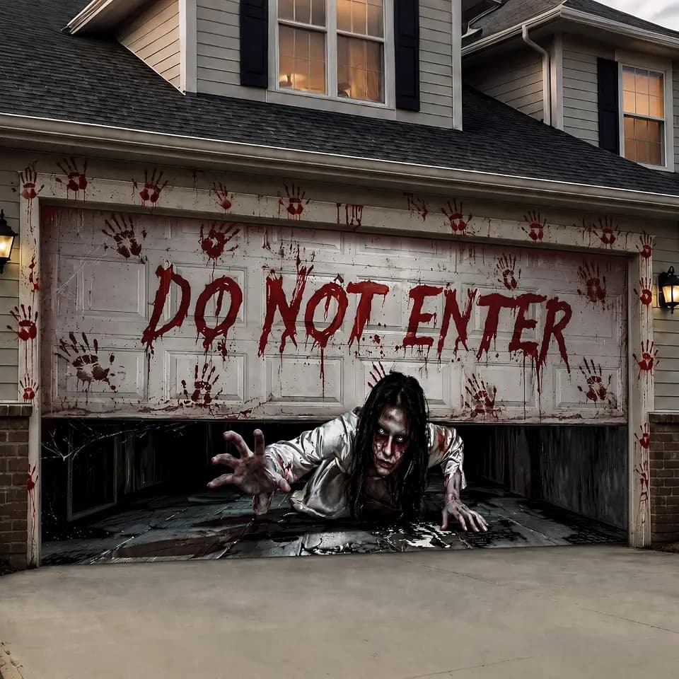 Mindsoft 16 x 7 ft Halloween Garage Door Cover, Female Ghost