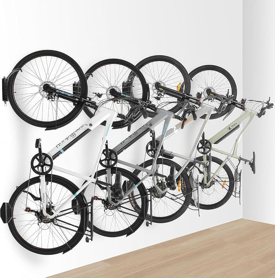 4 Stück Platzsparender Stabiler Wandfahrradständer, Fahrradaufhänger für den Innenbereich, Drehbare, Organisationslösung für Haus und Garage，66lbs/30KG