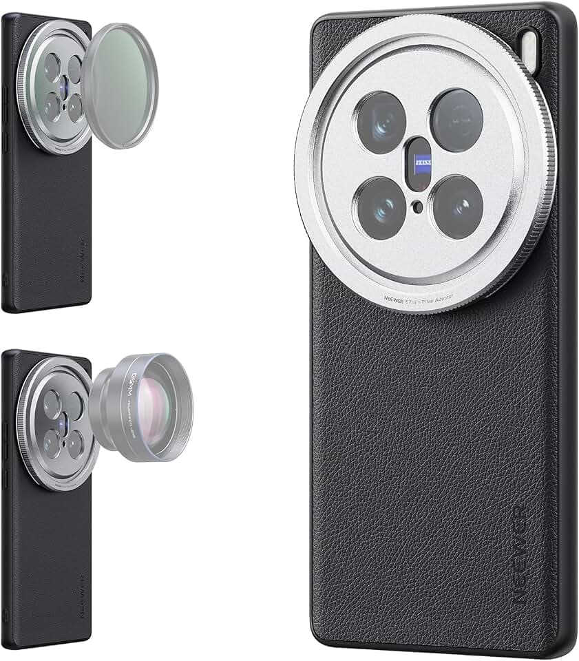 NEEWER X100 Ultra Case, Schutzhülle für Handys, kompatibel mit VIVO X100 Ultra, Heavy Duty TPU + PC Kunstleder mit 17mm Objektivhalterungen und 67mm Filteradapter für Funkladen, PA113 Schwarz + Silber