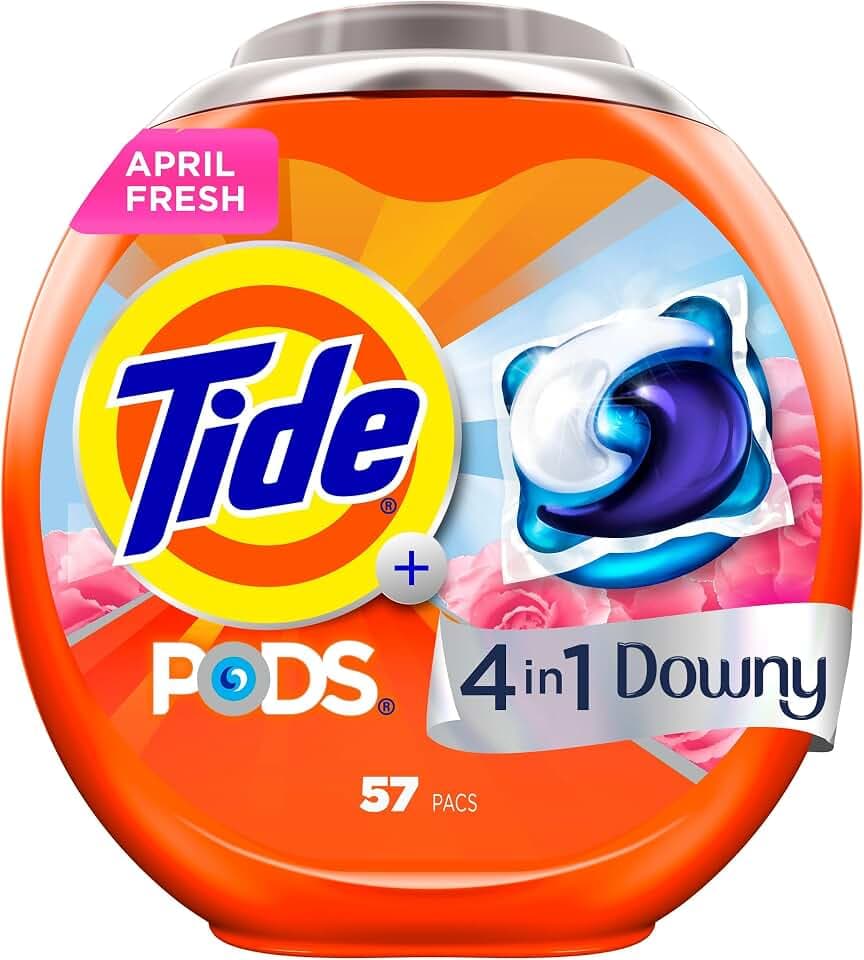 Tide PODS Laundry Detergent Soap with Downy 4-in-1 Stain Remover Freshness Softness Detergent pacs, April Fresh Scent, 57 Count