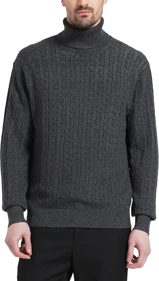 Kallspin Herren Turtleneck Wollmischung Rollkragen Pullover Relaxed Fit Langarm Zopfstrick Jumper