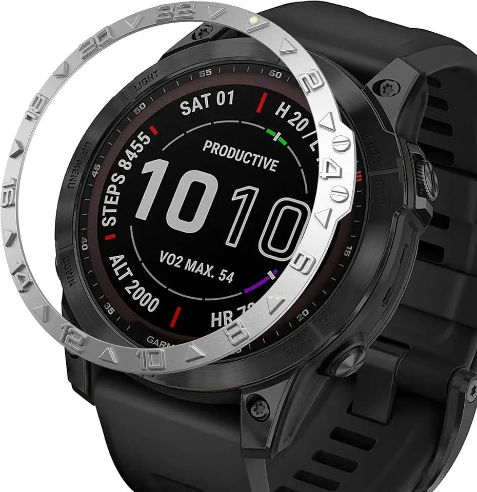 Bezel Ring Compatiable with Garmin Fenix 7 Sapphire Solar/Fenix 7 Solar, Stainless Steel Bezel Ring Adhesive Cover Anti Scratch & Collision Protector for Garmin Fenix 7 Series, Silver