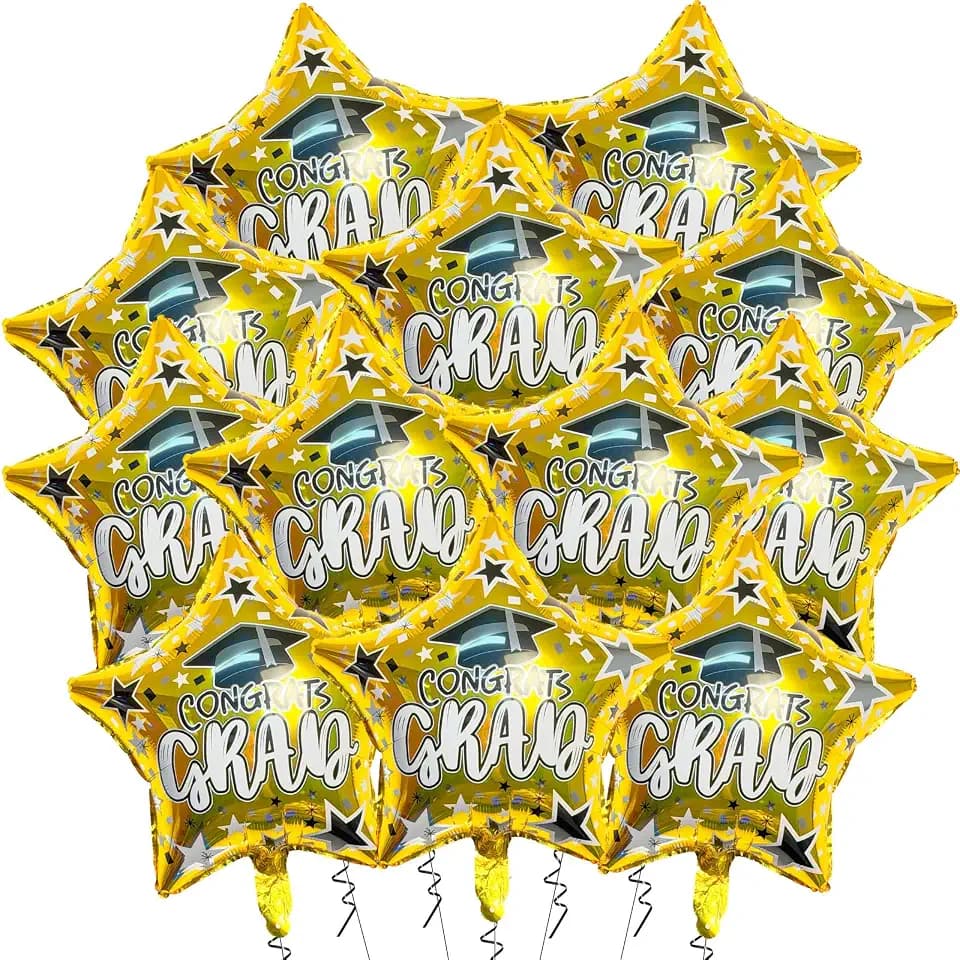 12Pcs Congrats Grad Balloons - 18Inch Gold Star Balloons for Graduation Decorations Class of 2026 - Congratulations Grad Balloons for Congrats Grad Decorations - Graduation Party Decorations