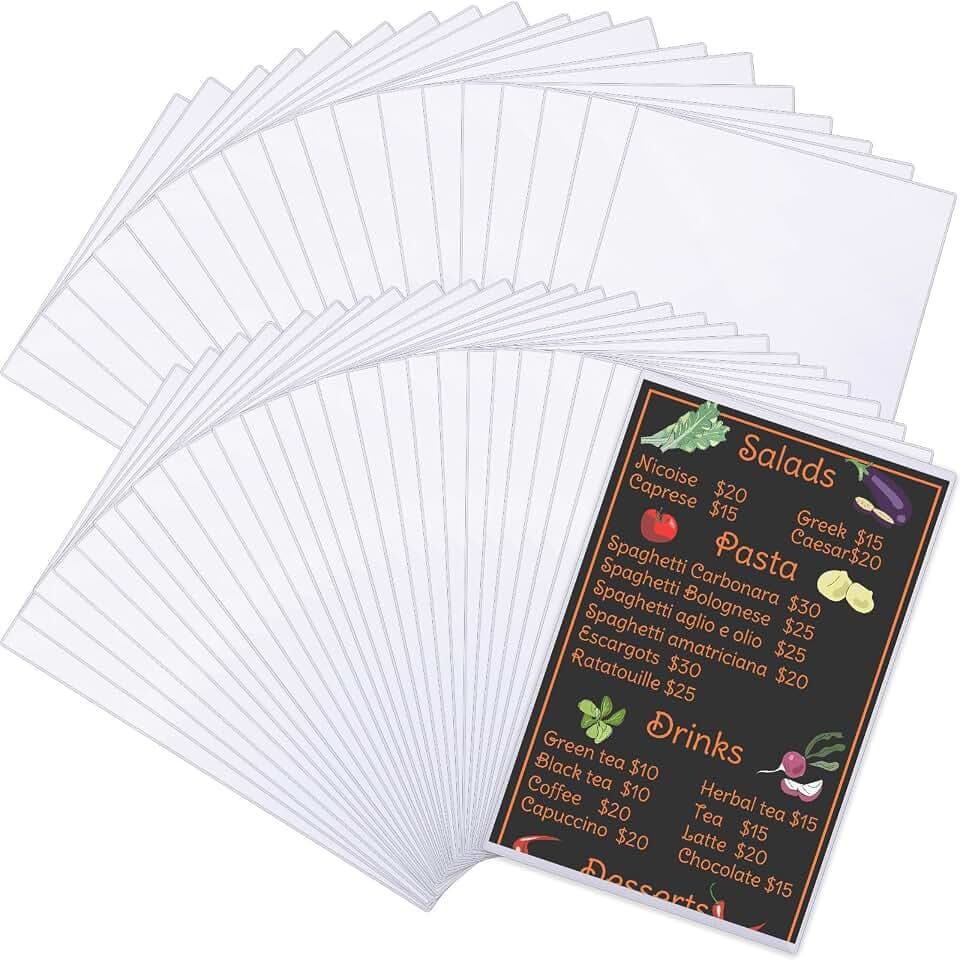Henoyso 45 Pcs Clear Plastic Menu Covers, 8.5 x 14 Rigid Legal Size