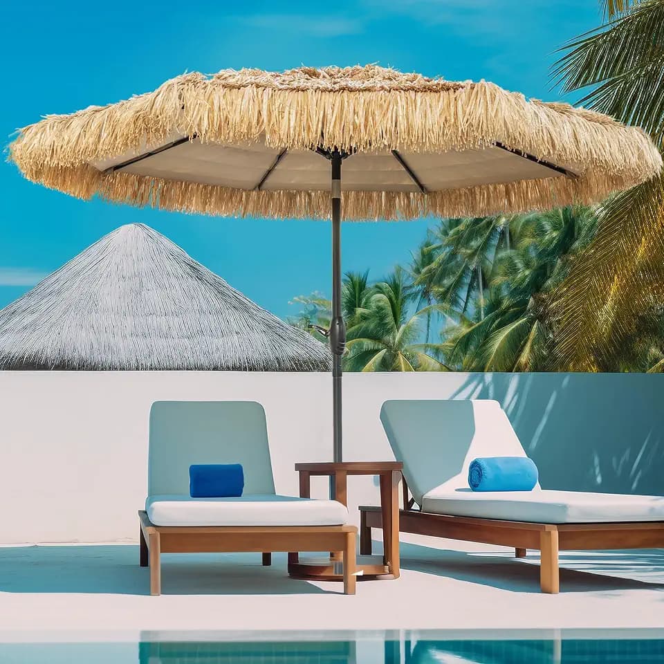 8ft Hula Thatched Tiki Patio Beach Umbrella Hawaiian Style for Outdoor