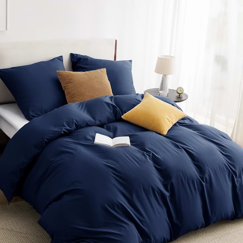 BEDSURE Bettwäsche 155x220 3teilig Marineblau - 1 Bettbezug 155x220 cm + 2 Kissenbezüge 80X80 cm, ÖKO-TEX Bettwäsche-Sets Blau Polyester Mikrofaser mit Reißverschluss