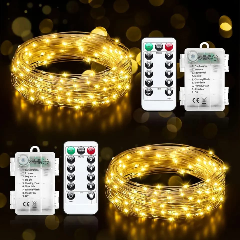 Lichterkette Batterie mit Timer, 2x5M 50 LED Lichterkette mit Fernbedienung