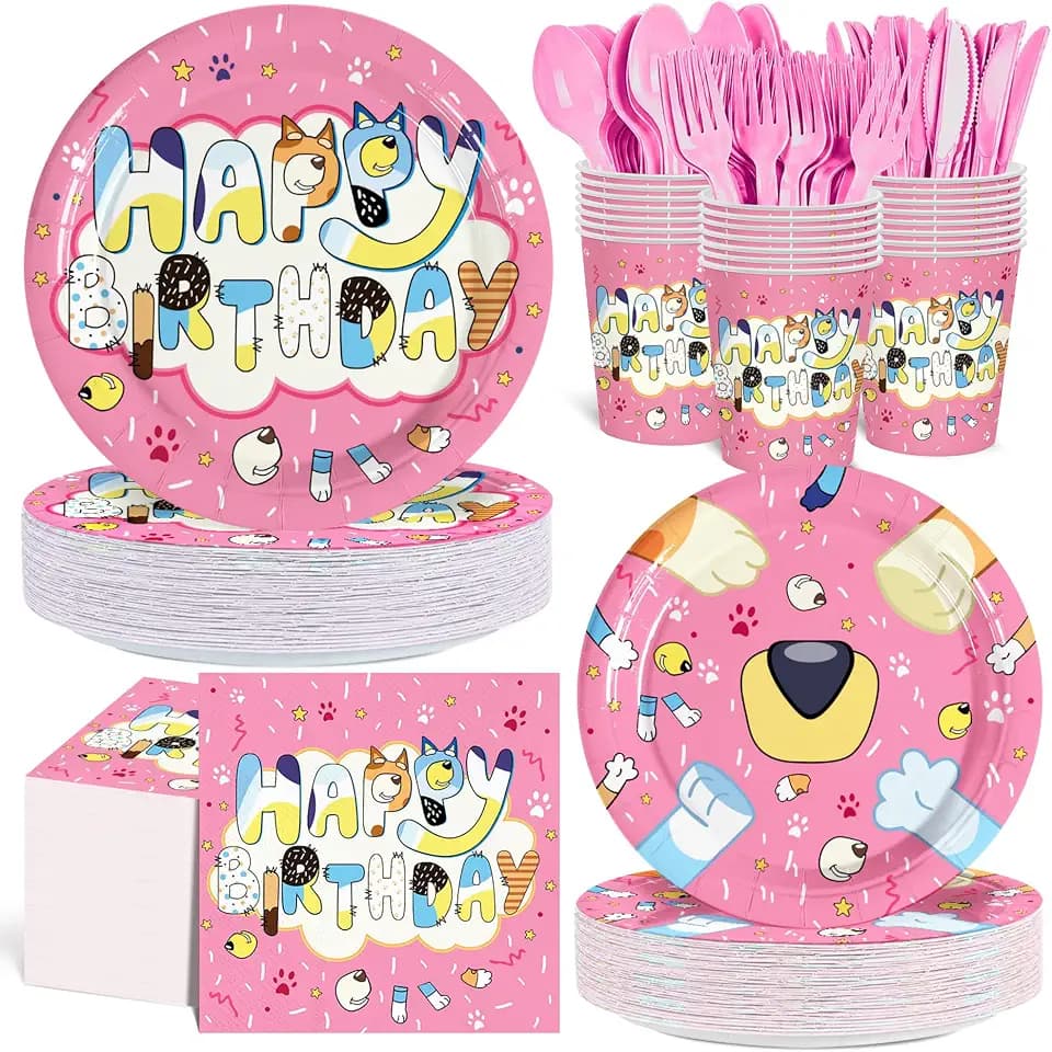 Pink Cartoon Puppy Themed Party Supplies for 20 Guests
