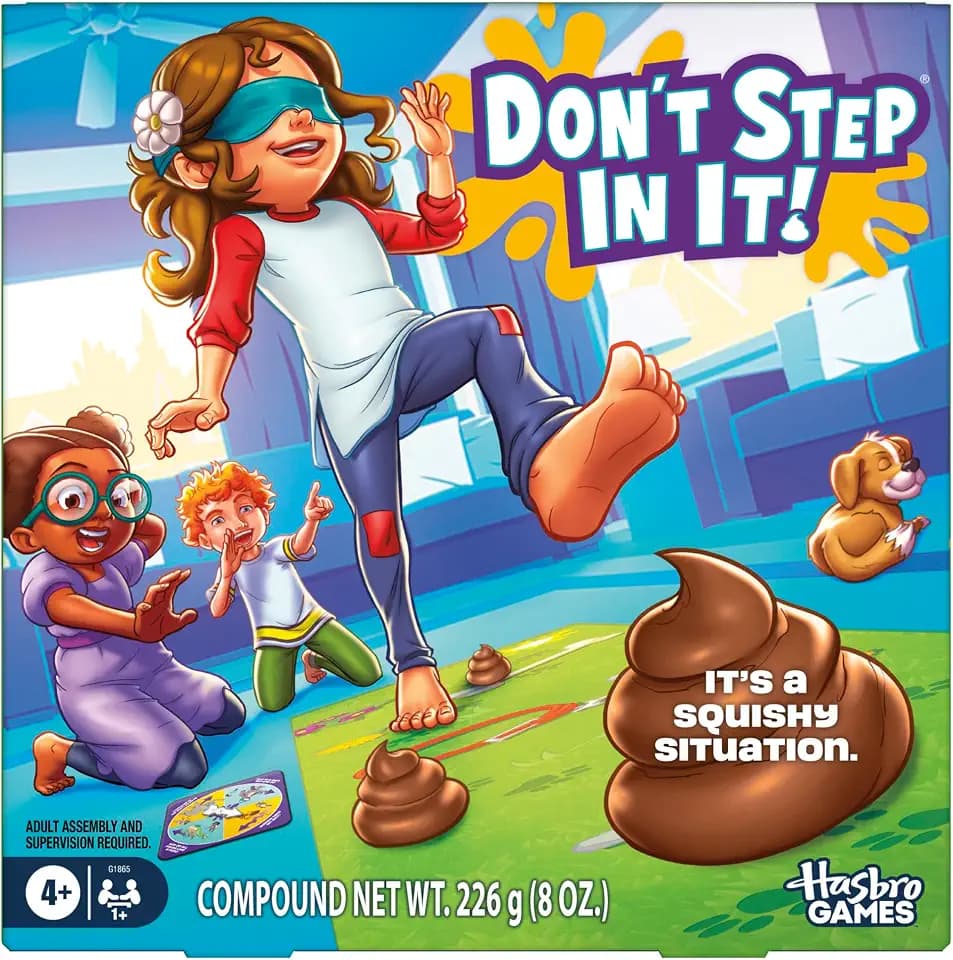 Hasbro Gaming Don't Step in It Preschool Game I Blindfolded, Poop Party Game | Spinner with 8 Fun Animal Moves | Ages 4+| 1+ Players I Funny Kids Board Games | Easter Gift for Kids