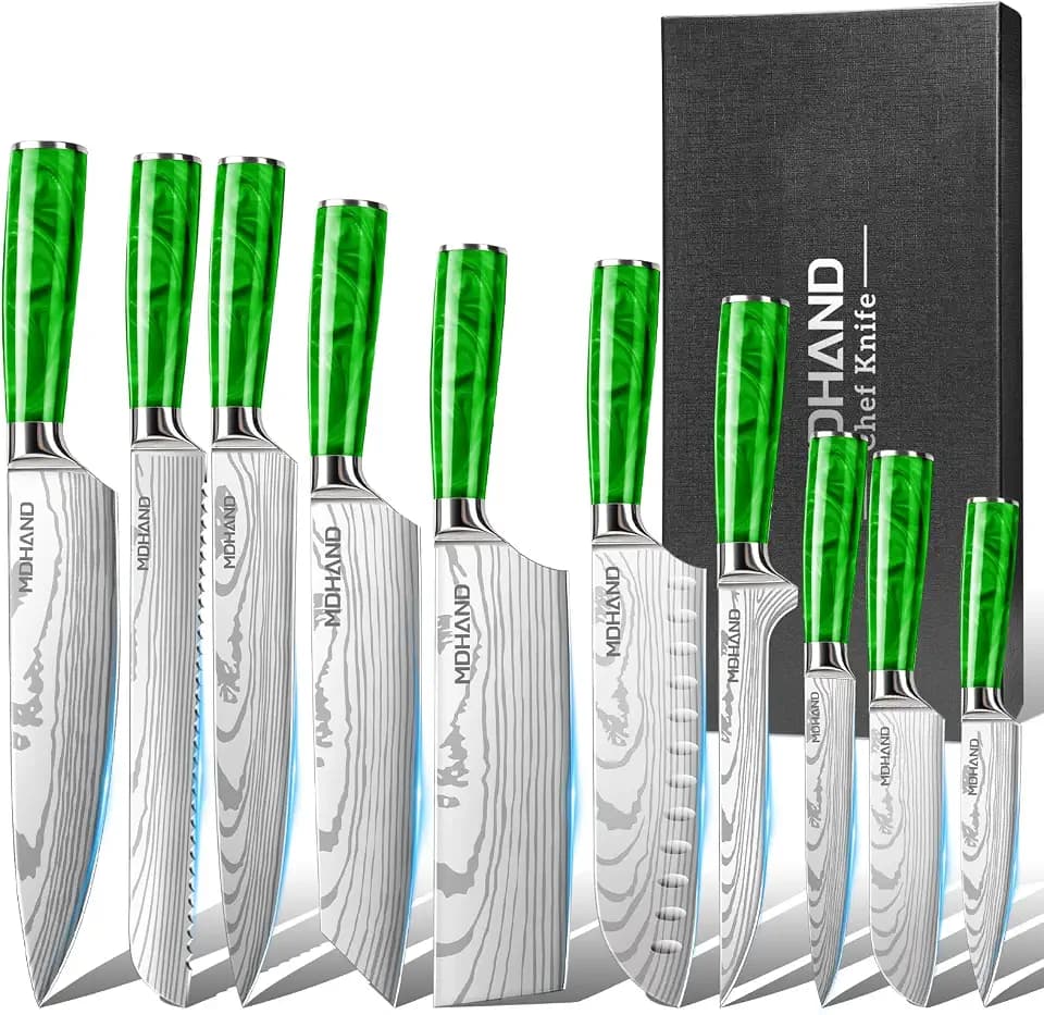 MDHAND Küchenmesser Set, 10-teiliges Set aus Rostfreiem Stahl Mit Ergonomischem Griff, Perfektes Geschenkset für Profiköche und Anfänger