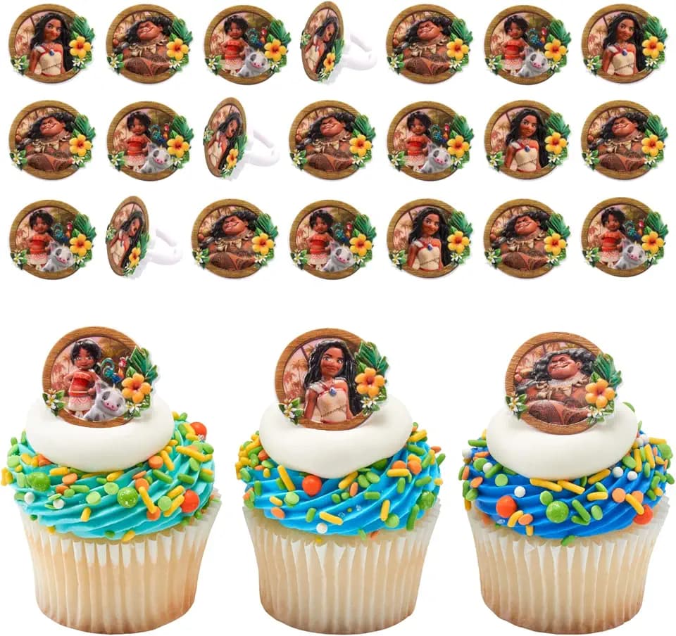 Disney's Moana Cupcake Decoration Toppers | 24 Pack Party Cake Rings