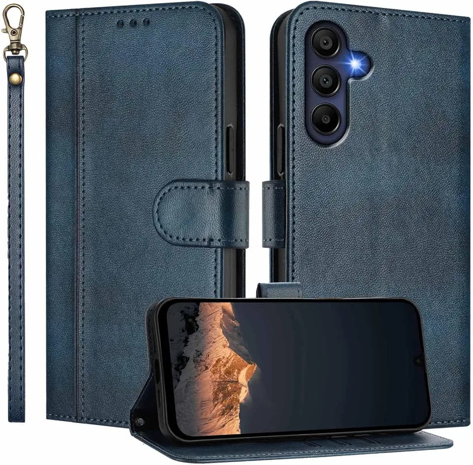 for Galaxy A16 5G Case Wallet, Card Holder & Wrist Strap (Blue)