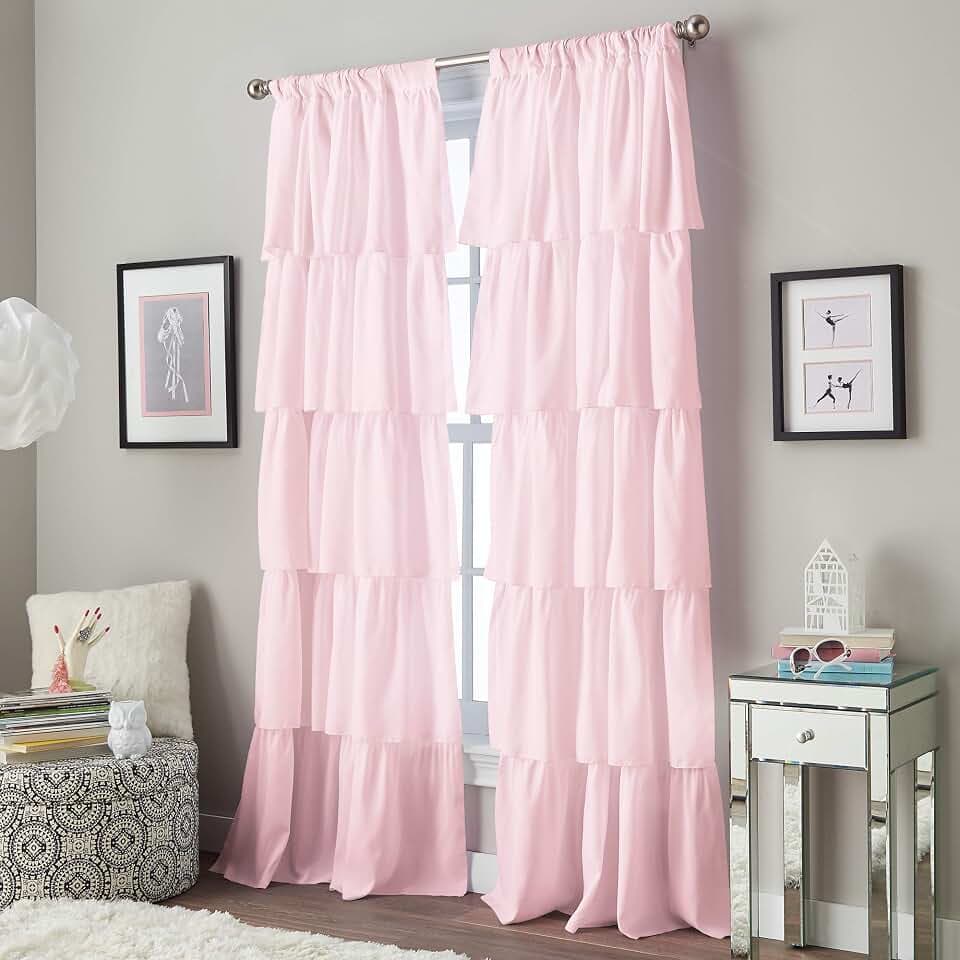 Flounced Ruffle Rod Pocket Curtain Panel, 95 inch, Pink, 1 Panel, 1Q82460APK