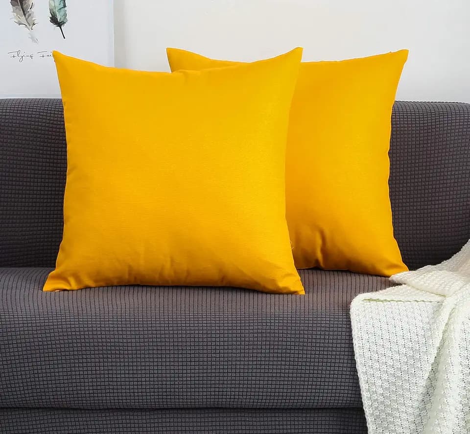 TangDepot 2-Pack Cotton Throw Pillow Covers 20x20 Gold Yellow