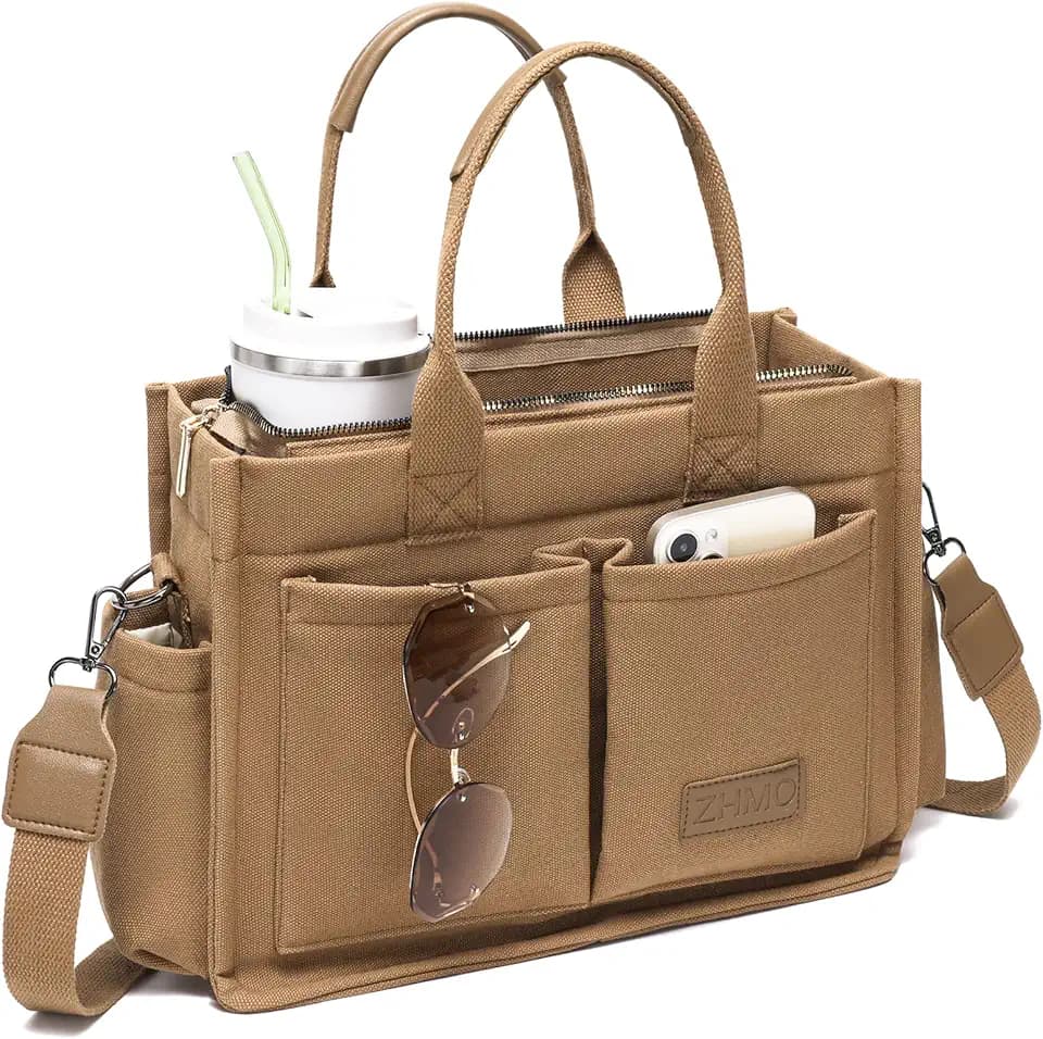 ZHMO Canvas Tote Bag for Women,Women's Bags Crossbody Bags Work Laptop Tote Bag Large Handbags Purse for Travel Nurse Teacher