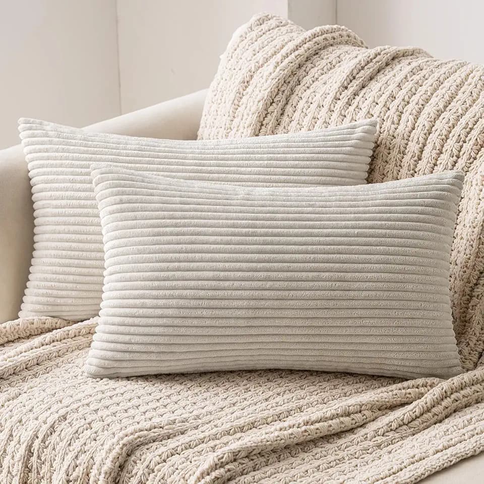 MIULEE 2er Set Kissenbezug 40x60 cm Kord Kissenhülle Sofakissen Beige