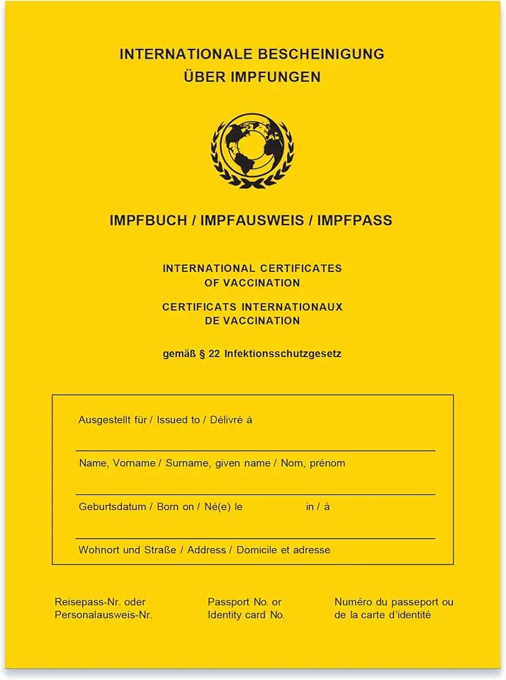 Impfpass/Impfbuch/Impfausweis - 2026 - Internationale Bescheinigung über Impfungen in Gelb